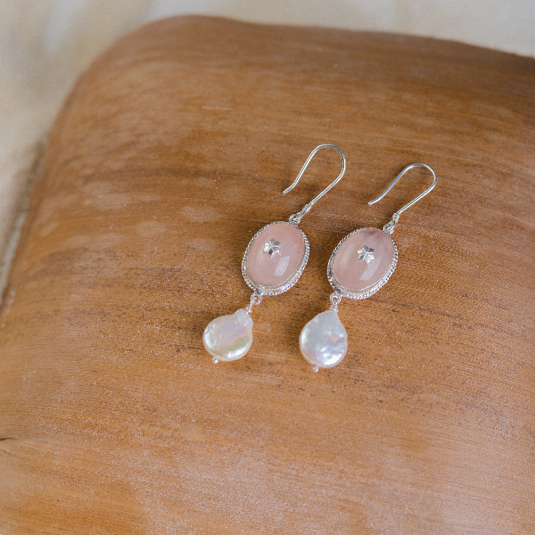 Rose quartz-star earrings